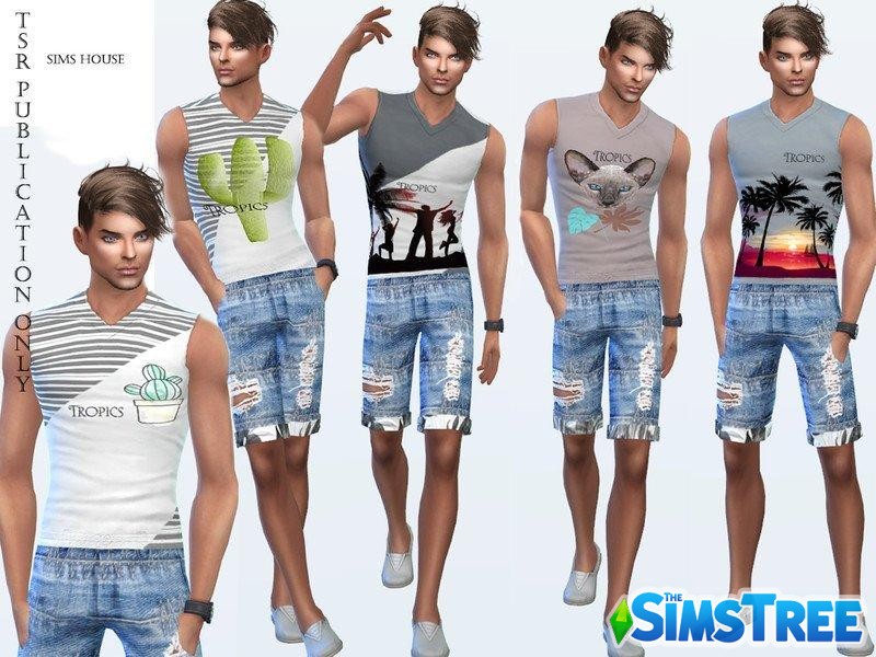 Футболка с тропическим принтом от Sims House для Sims 4