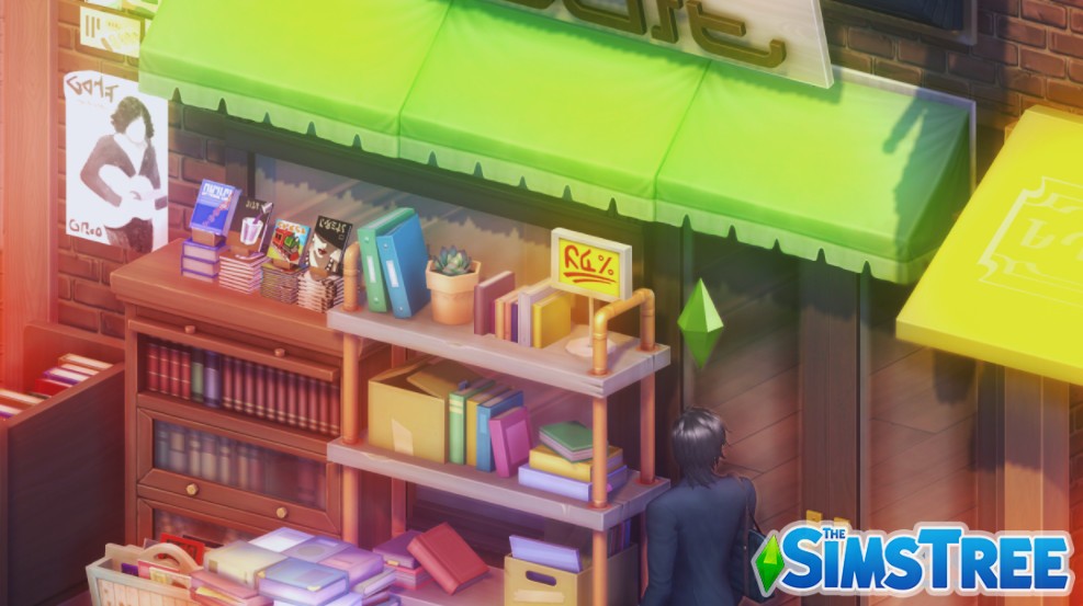 Японский ретро-магазин-кафе «Книжная лавка» от ruumu для Sims 4
