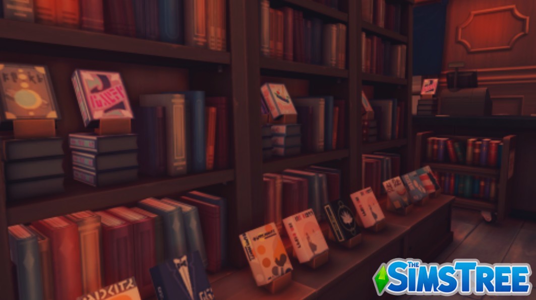 Японский ретро-магазин-кафе «Книжная лавка» от ruumu для Sims 4