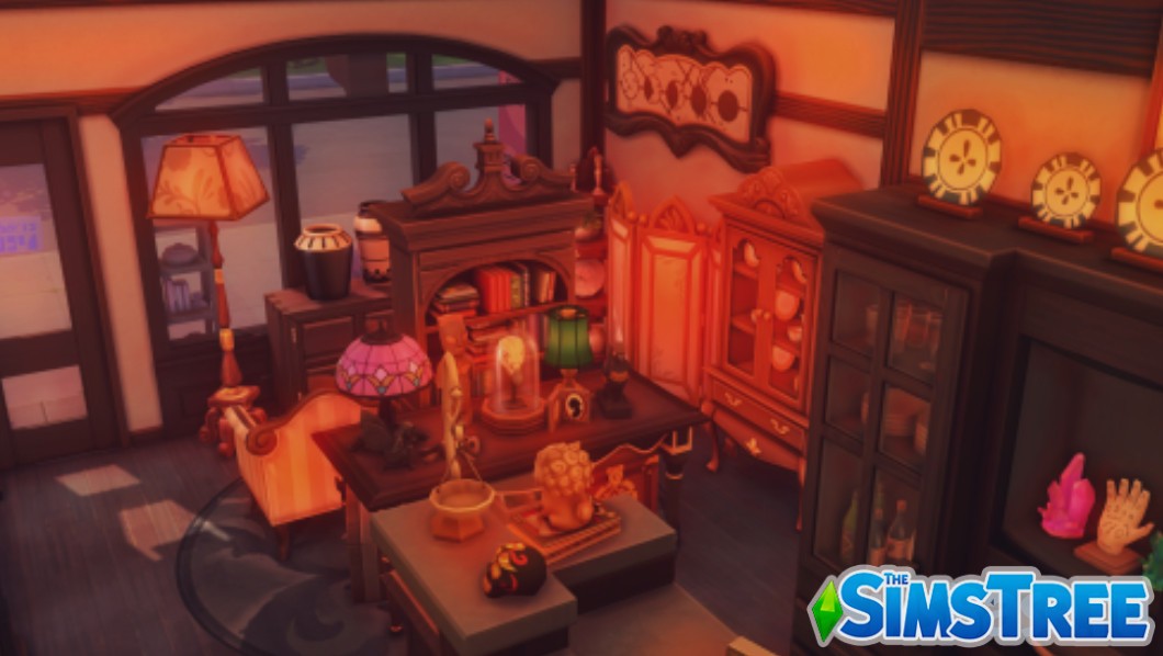 Японский ретро-магазин-кафе «Книжная лавка» от ruumu для Sims 4