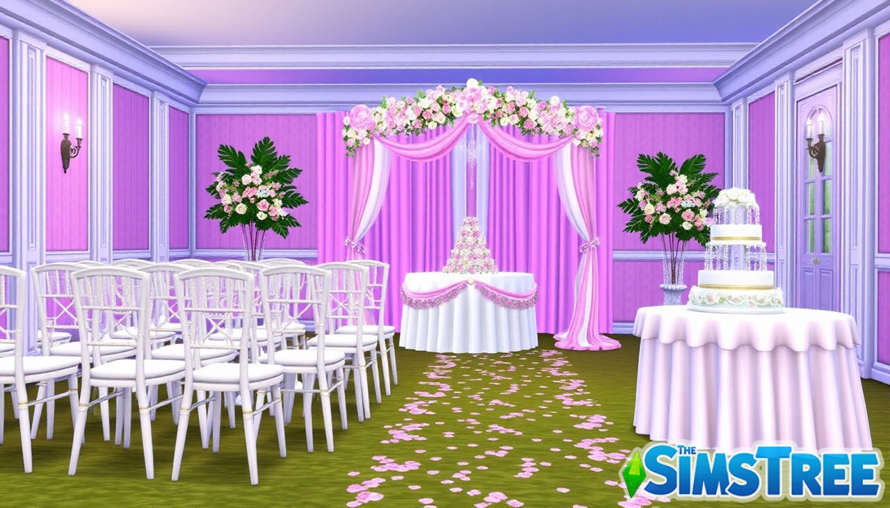 Украшенная свадебная площадка с аркой и тортом в Sims 4